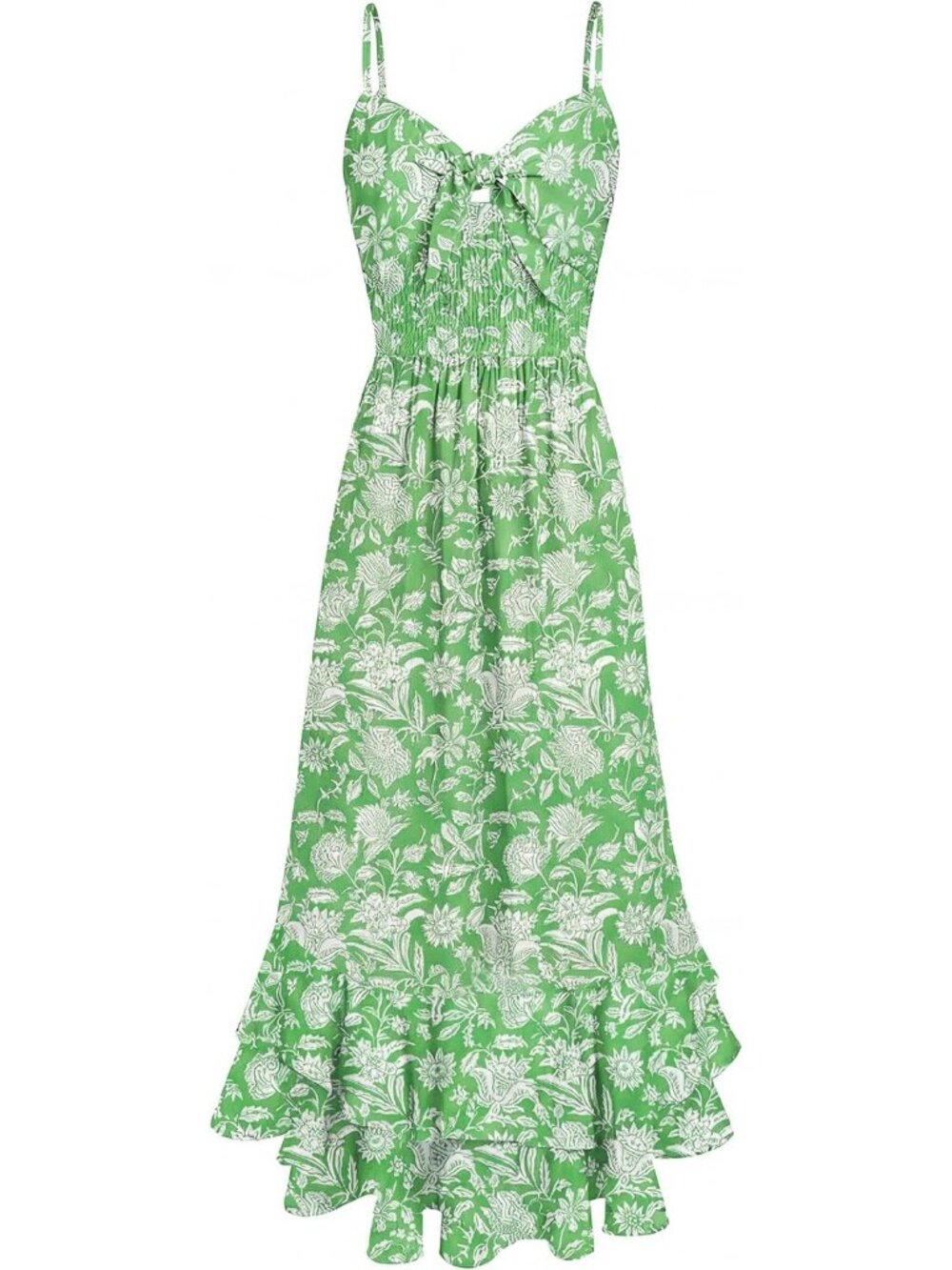🆕Women's Green White Floral V-Neck Sleeveless A-Line Summer Comfort Maxi Dress - Picture 1 of 6